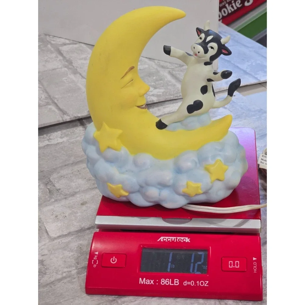 Fine Porcelain Cow Jumps Over The‎ Moon Nightlight Figurine On/Off Switch